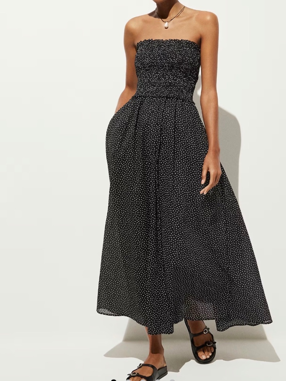 J. Crew Black Polka Dot Strapless Maxi Dress